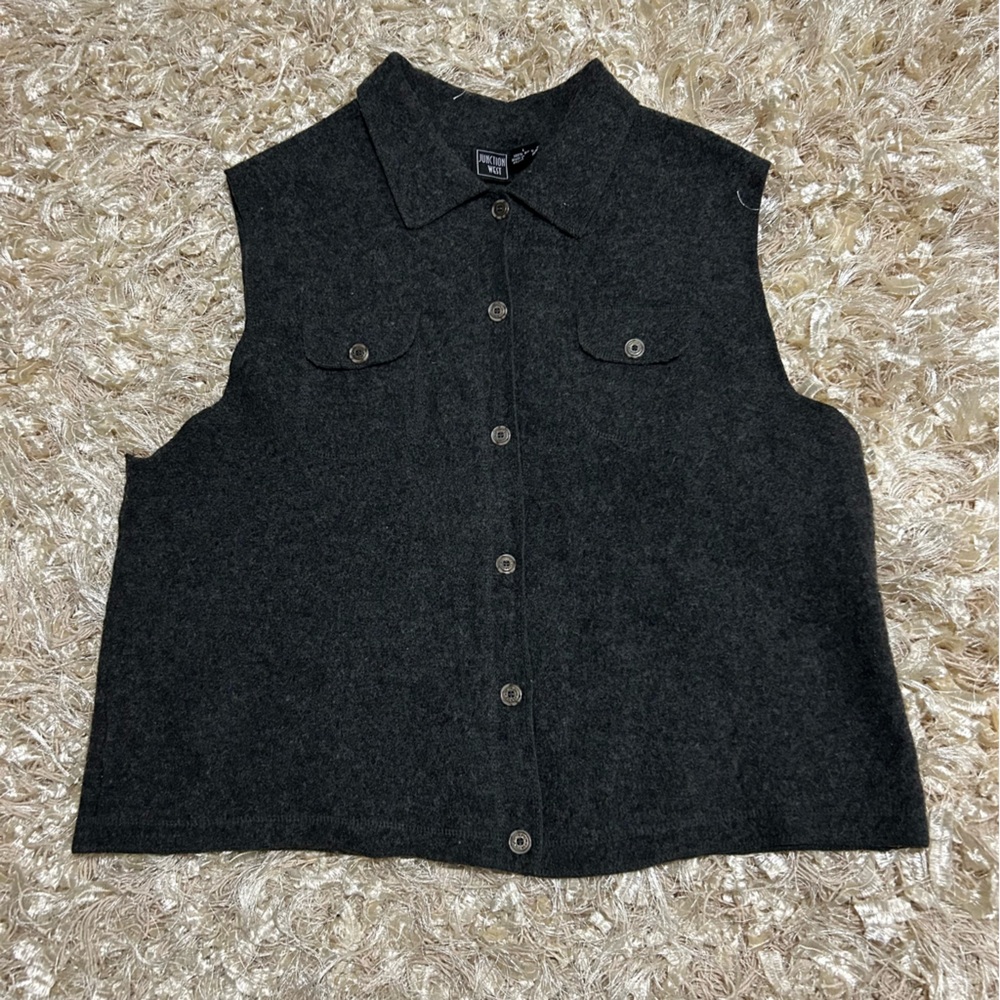 Junction West | Women's 100% Wool Gray Button Vest Size Large L Vintage